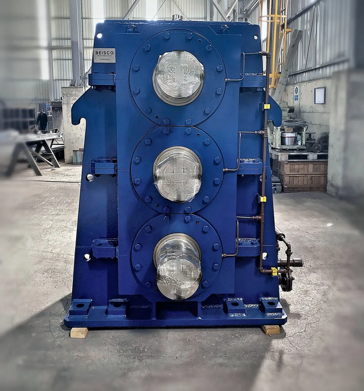 Mill gearbox, shaft ends visible