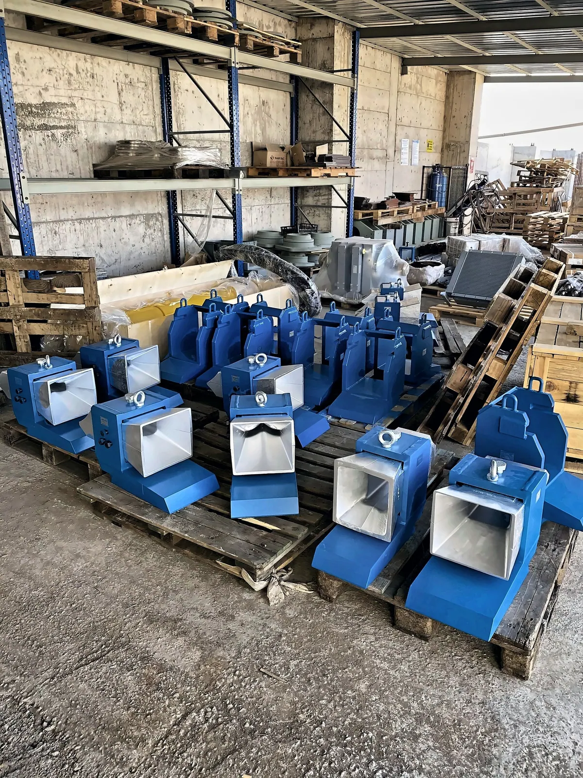 Rolling mill guides on pallets in the warehouse