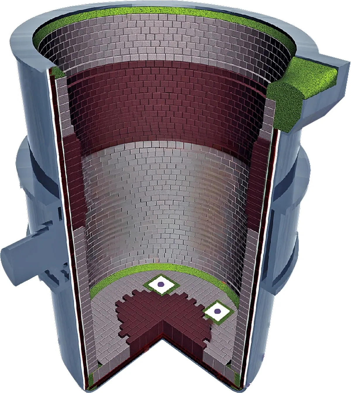 Steel ladle lining by zone.