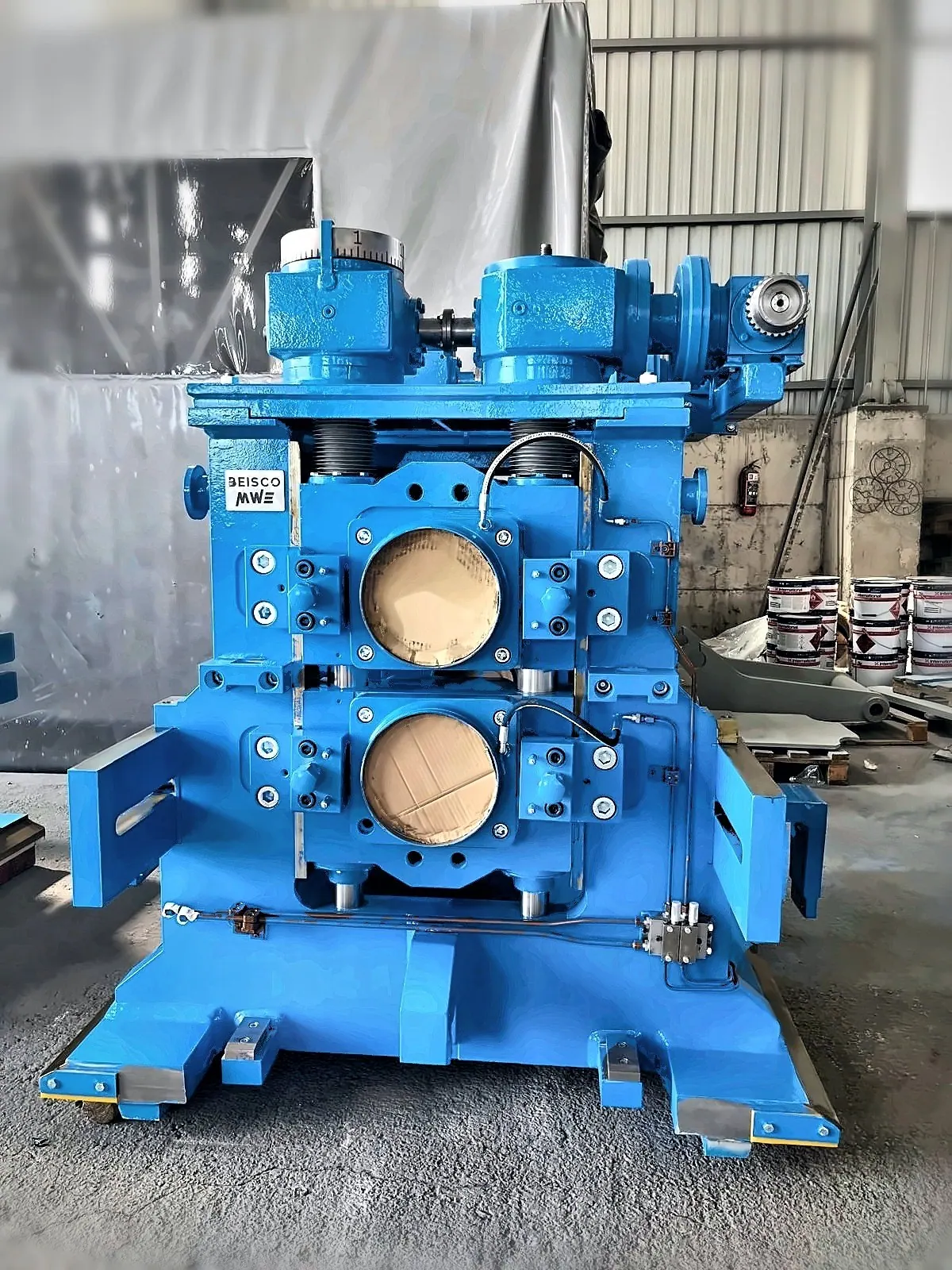 Two-high rolling mill stand in the workshop