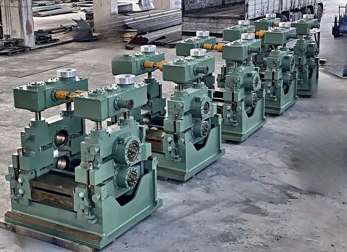 A row of rolling mill stands in the workshop